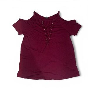 Women's Burgundy Cold Shoulder Top